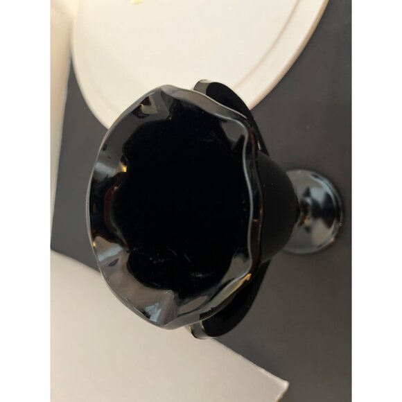 Vintage Black Glass Trophy Vase 2 Handles Round Base Ruffled Top 5 3/4” High - Picture 7 of 7